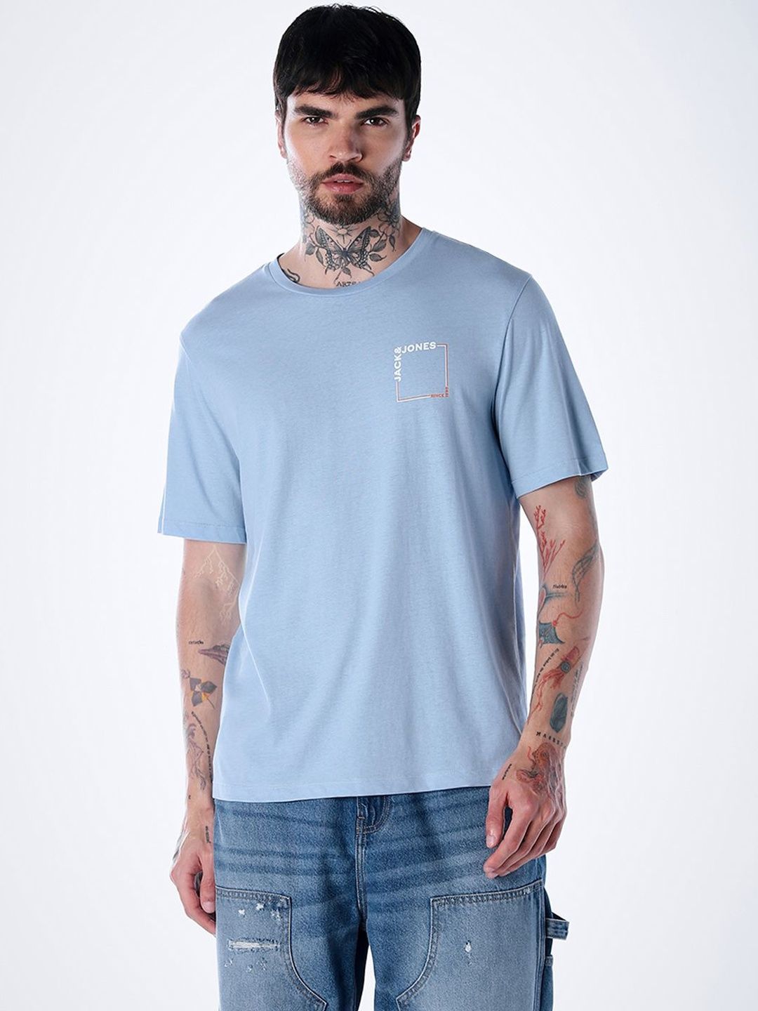 Brand Logo Printed Round Neck Cotton T-shirt