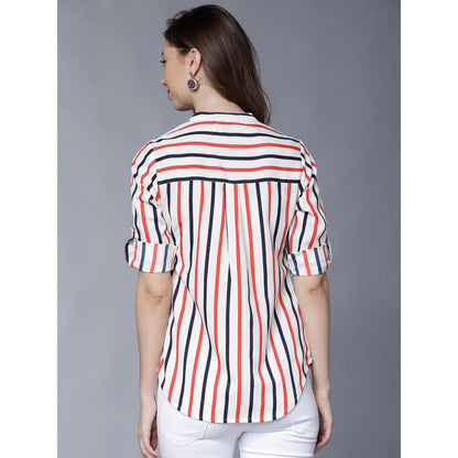 Tokyo Talkies Women's Casual Roll-up Sleeve Striped Top