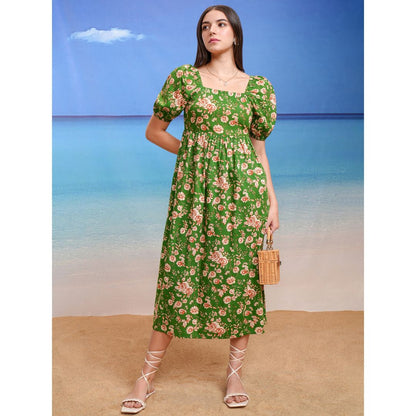 Tokyo Talkies Women's Floral Fit & Flare Square Neck Midi Dress