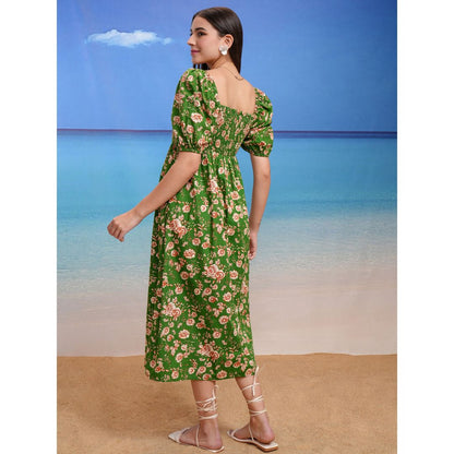 Tokyo Talkies Women's Floral Fit & Flare Square Neck Midi Dress