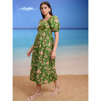 Tokyo Talkies Women's Floral Fit & Flare Square Neck Midi Dress