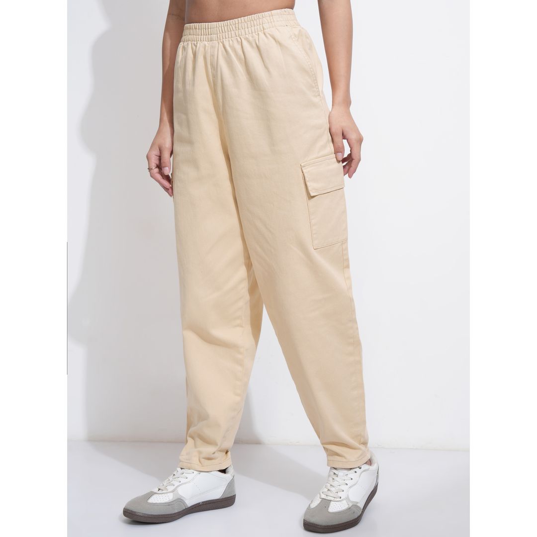 Tokyo Talkies Women's Mid Rise Mom Fit Cargo Trouser