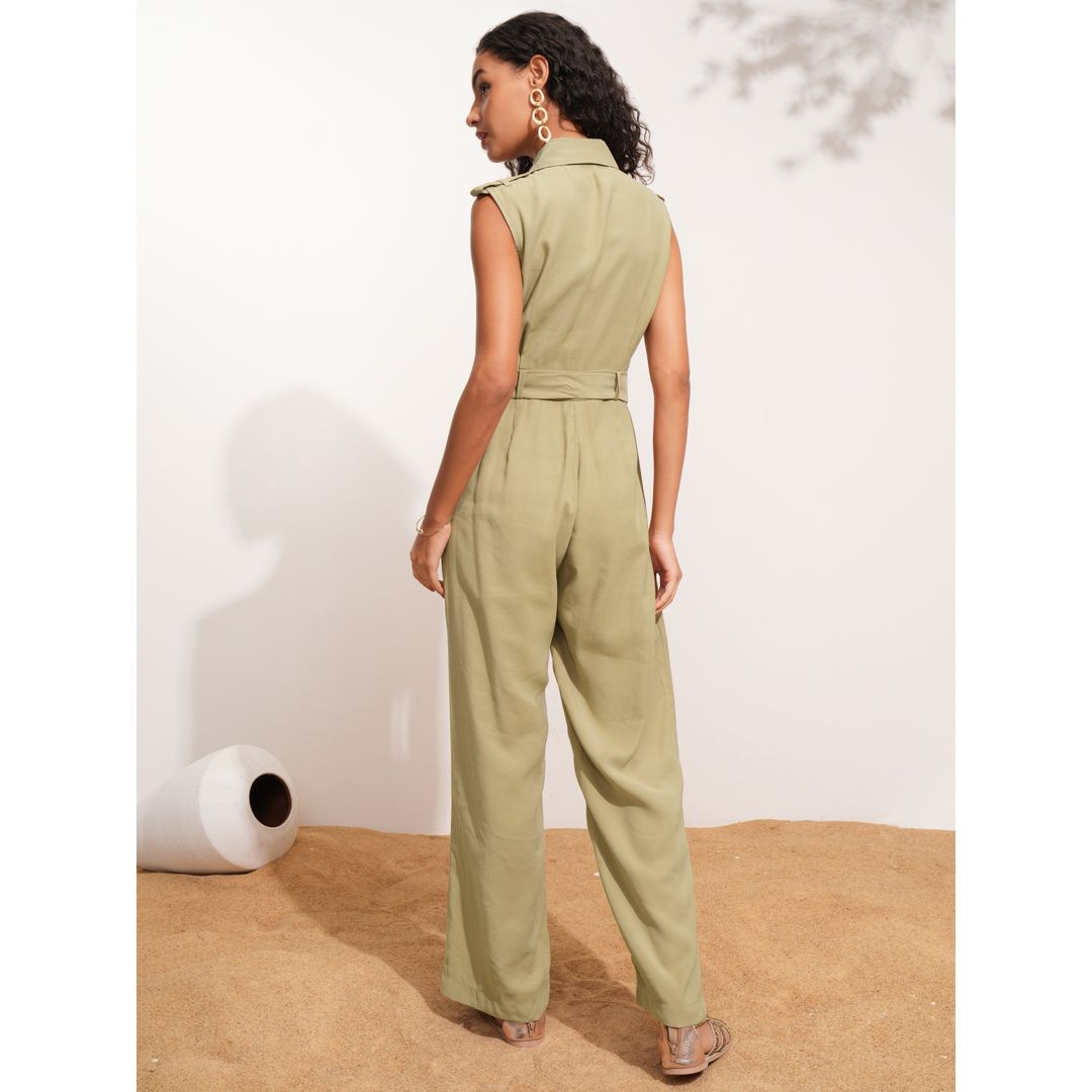 Tokyo Talkies Women's Solid Sleeveless Regualr Fit Jumpsuit