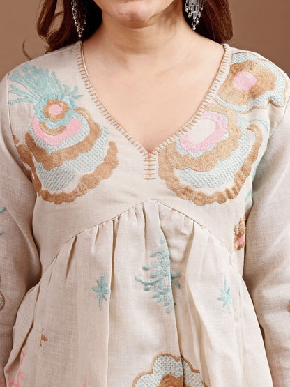 Embroiderey Linen Tunic With Trousers