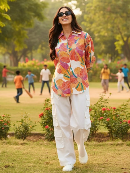 Printed Asymmetrical Cotton Shirt