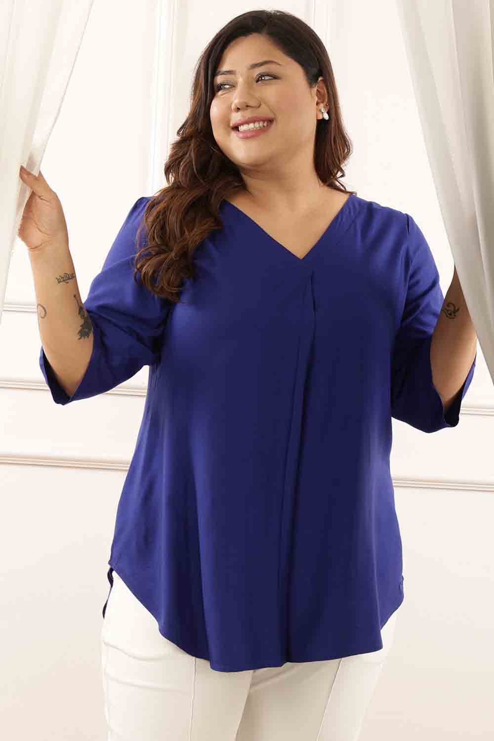 Plus Size Blue Rayon Twill Top