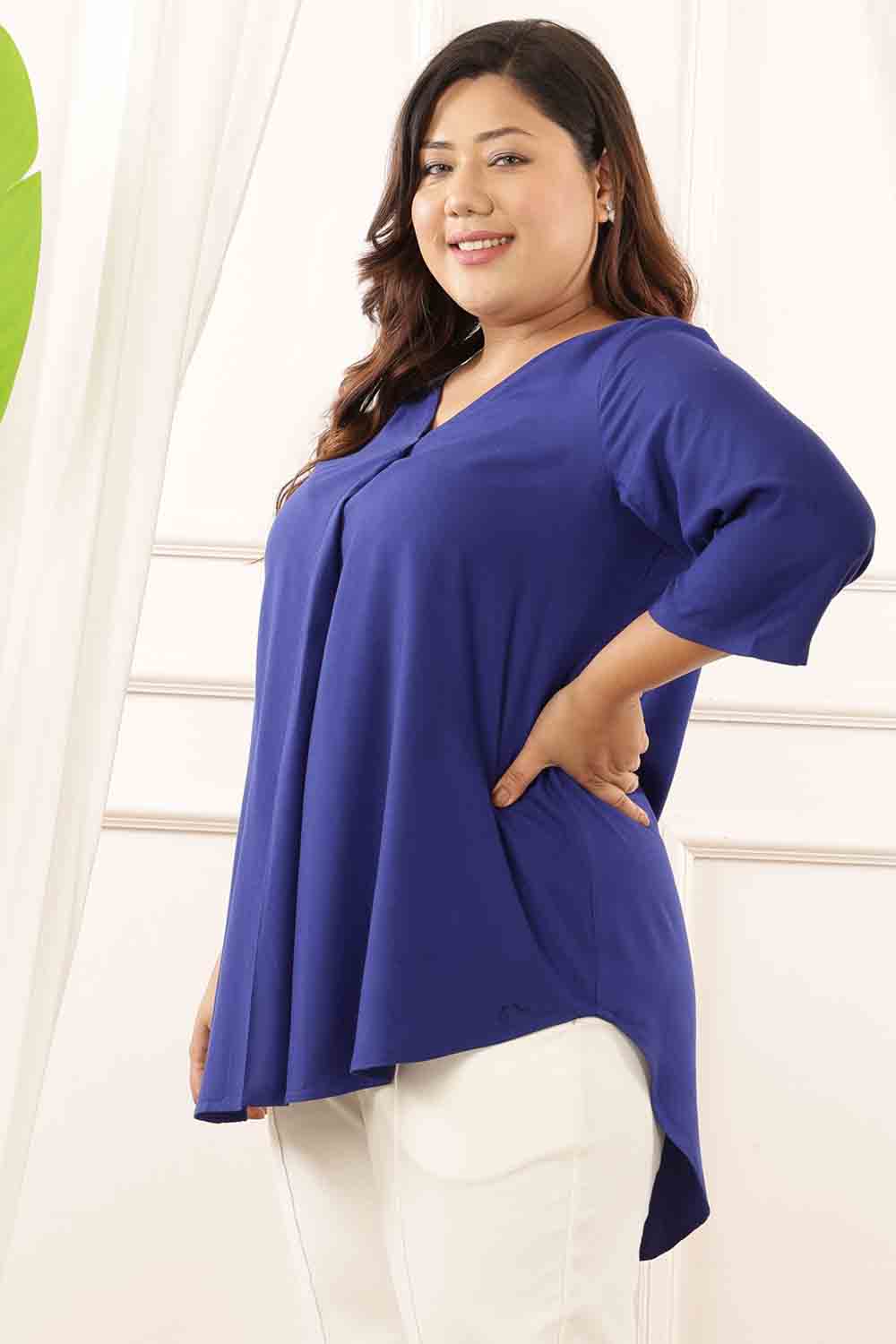 Plus Size Blue Rayon Twill Top