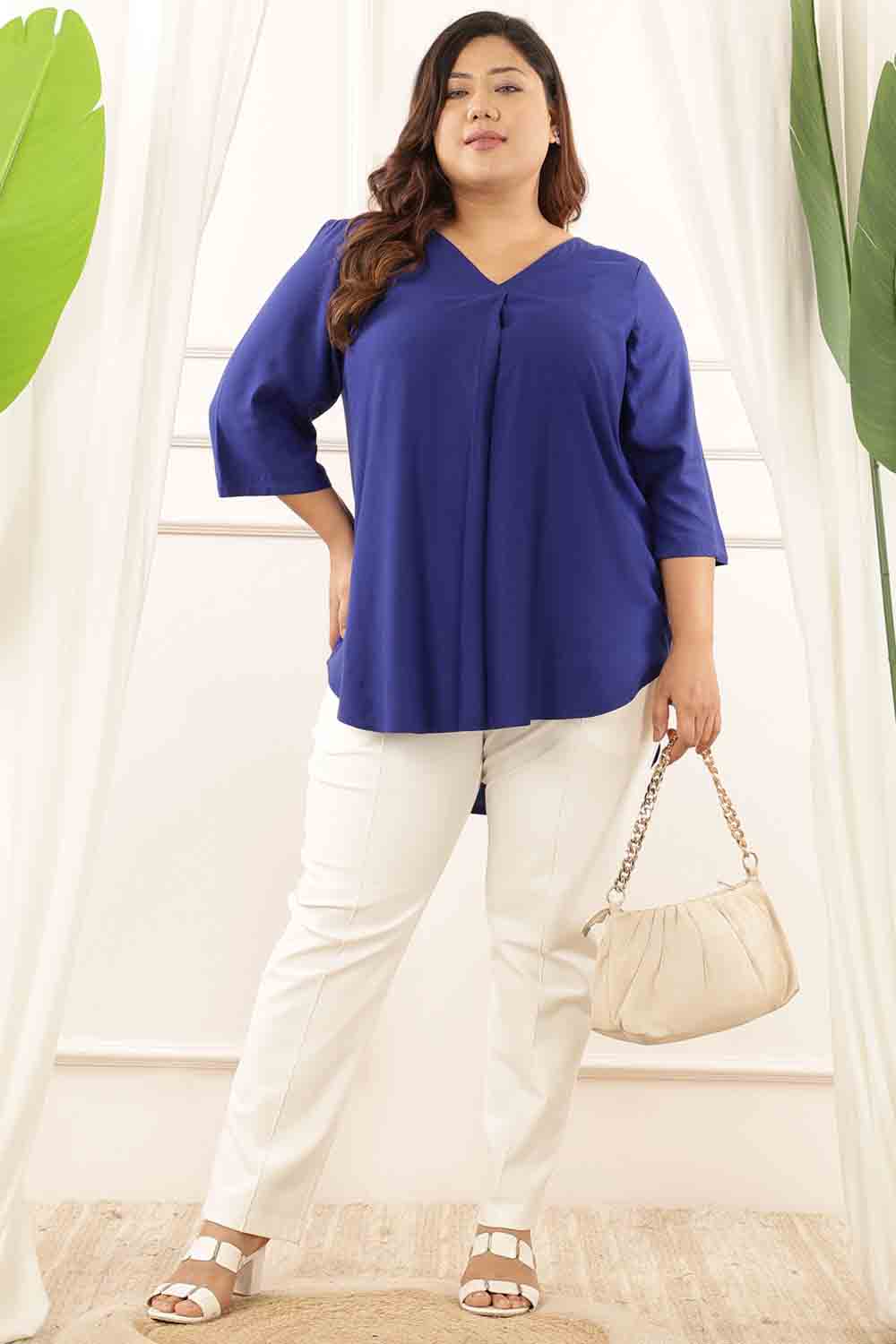 Plus Size Blue Rayon Twill Top