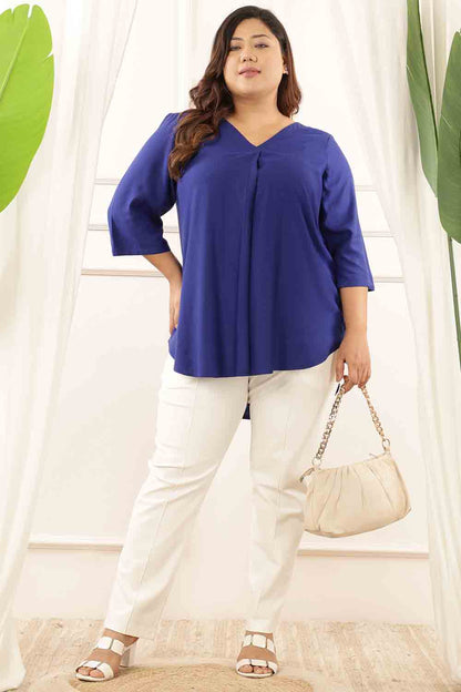 Plus Size Blue Rayon Twill Top