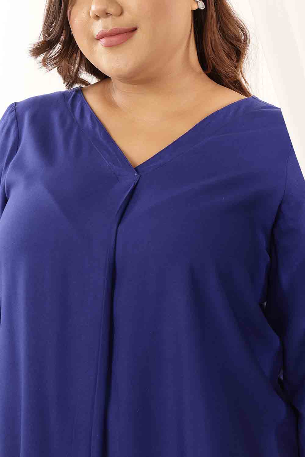 Plus Size Blue Rayon Twill Top