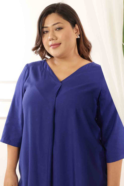 Plus Size Blue Rayon Twill Top