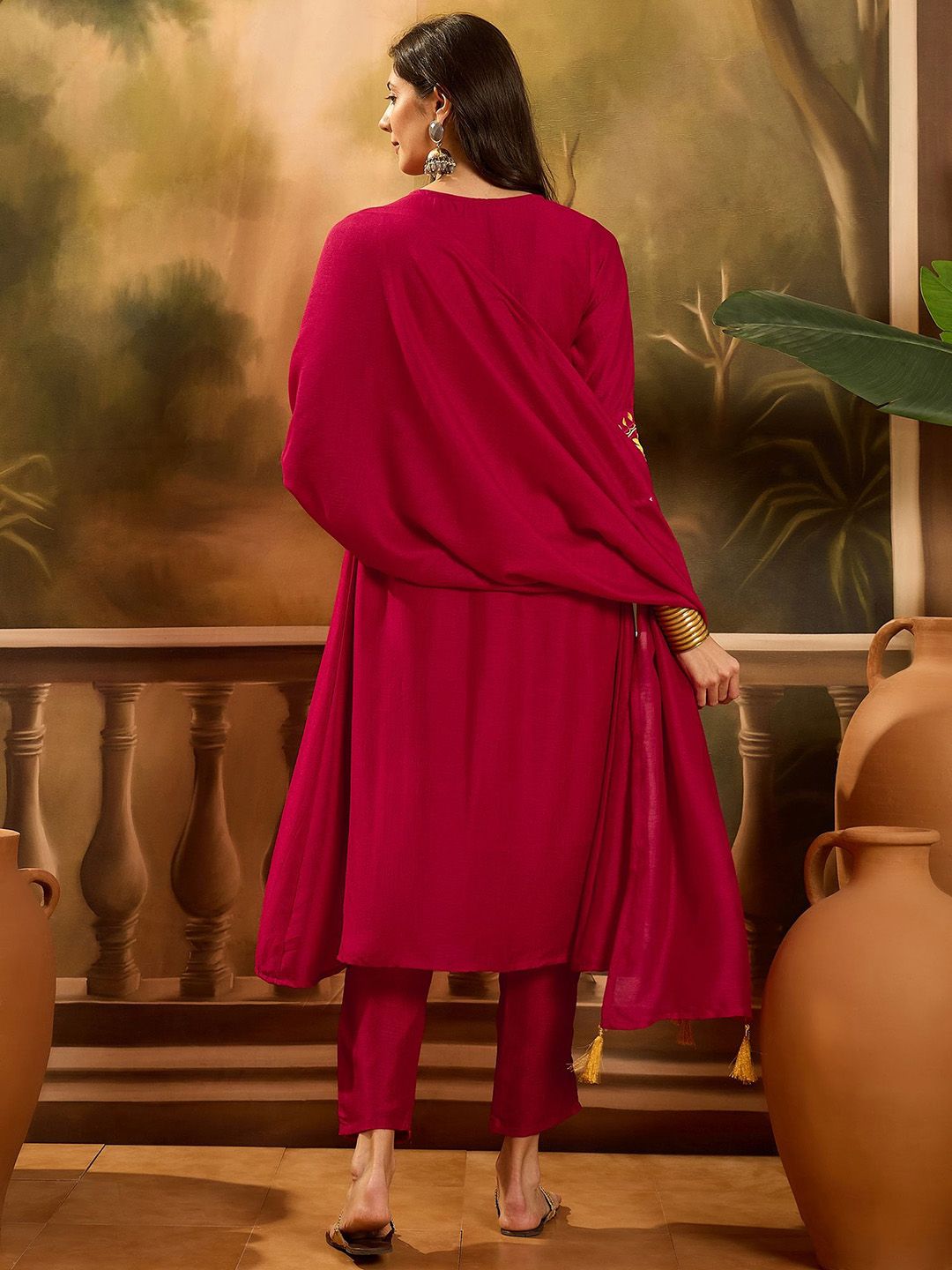 Women Solid Kurta with Trousers & Dupatta