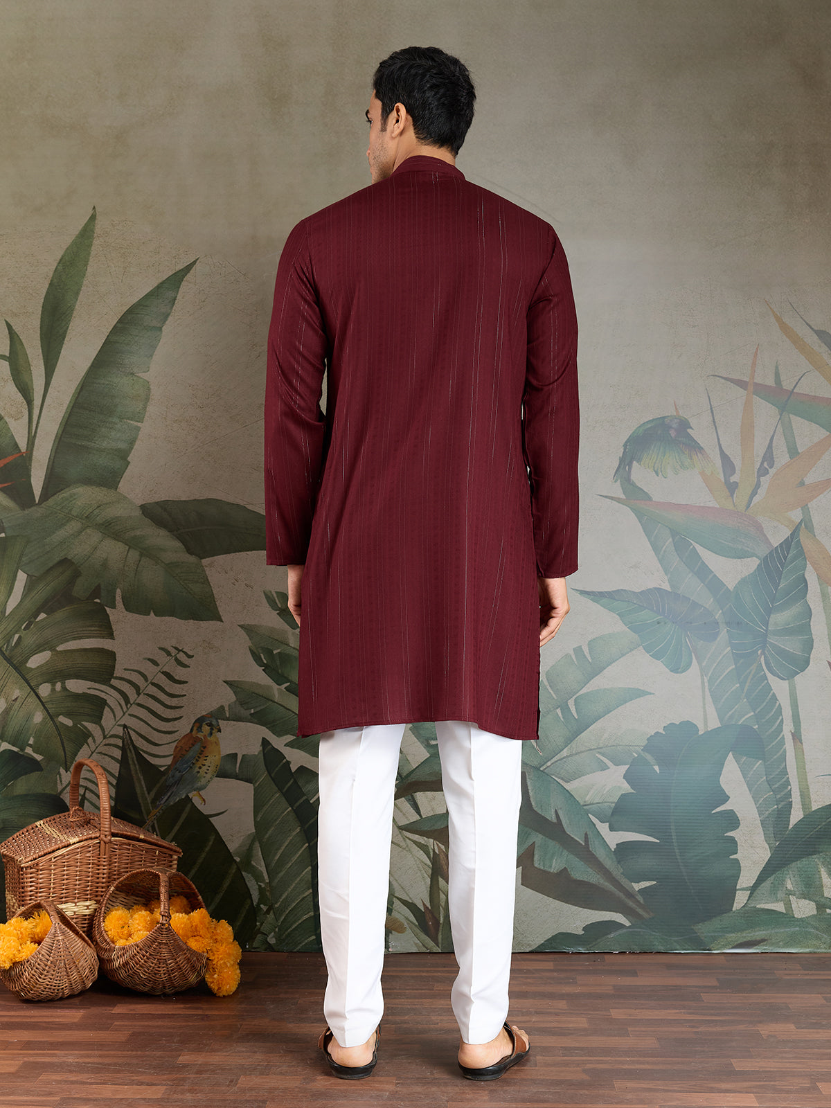 Men’s Maroon Viscose Kurta with Mirror Work & Zari Weaving