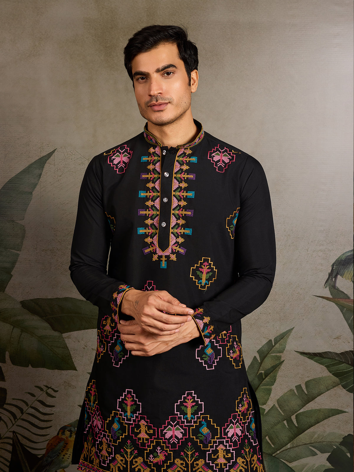 Designer Black Viscose Silk Kurta for Men for Navratri