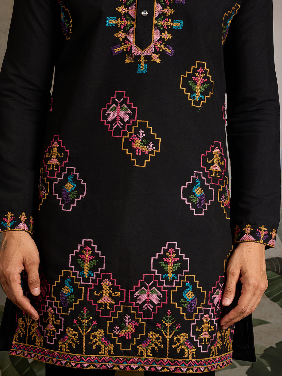 Designer Black Viscose Silk Kurta for Men for Navratri