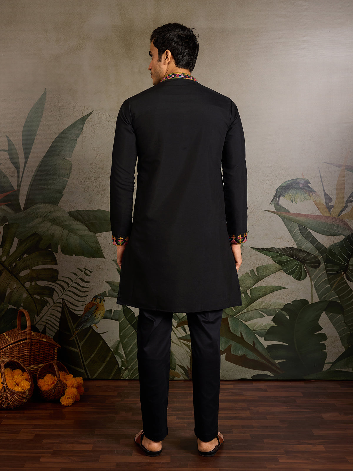 Designer Black Viscose Silk Kurta for Men for Navratri