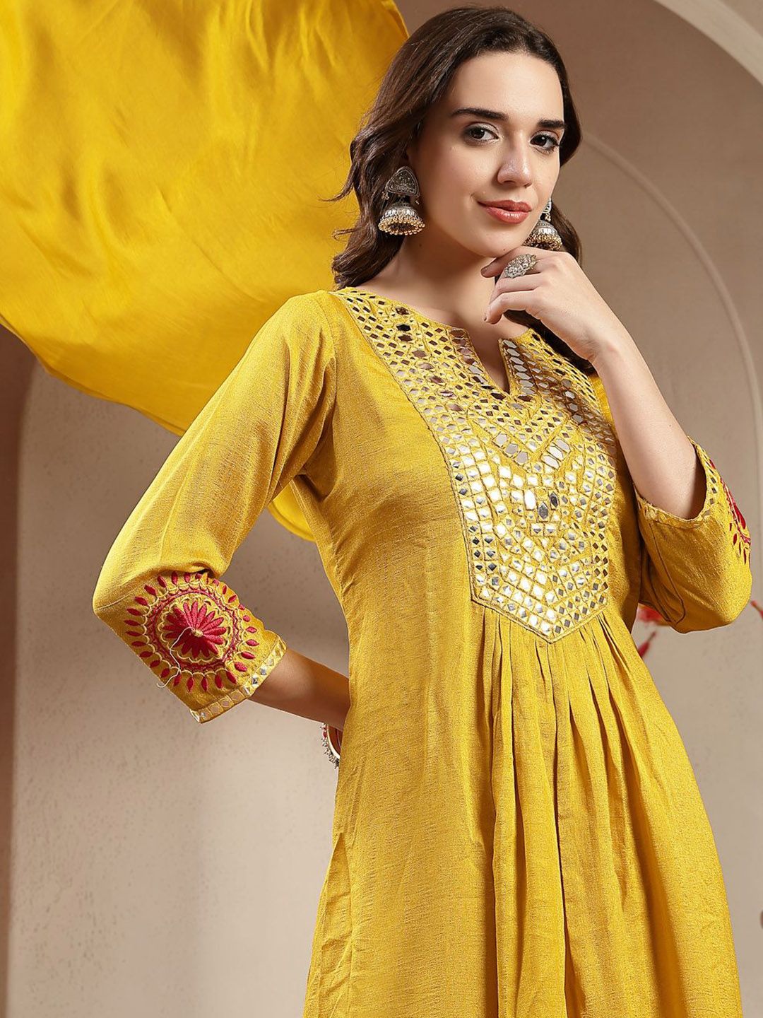 Women Solid Embroidered Kurta with Pyjamas & Dupatta