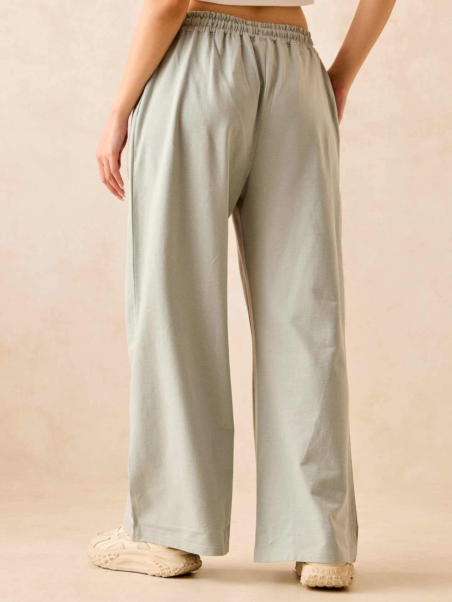 Grey Solid Basic Wide Leg Sweatpants