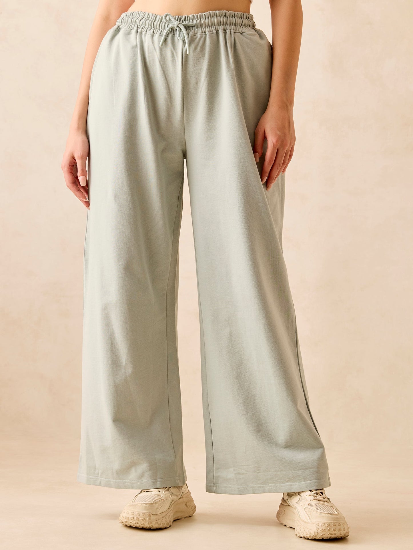Grey Solid Basic Wide Leg Sweatpants