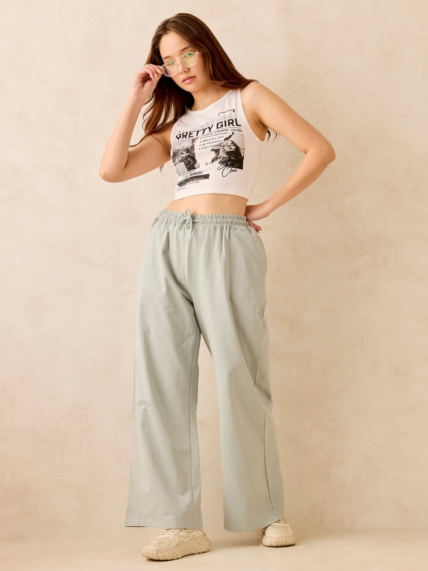 Grey Solid Basic Wide Leg Sweatpants
