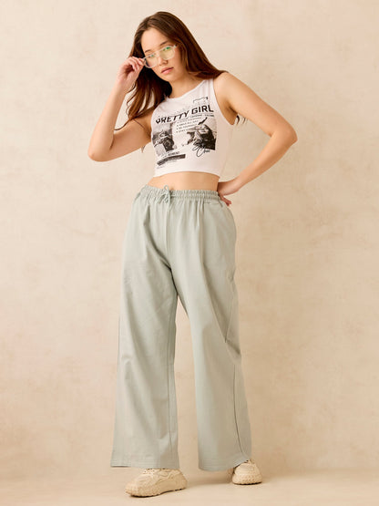 Grey Solid Basic Wide Leg Sweatpants