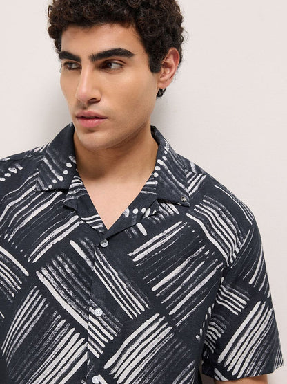 Men Relaxed Fit Geometric Printed Cuban Collar Casual Shirt