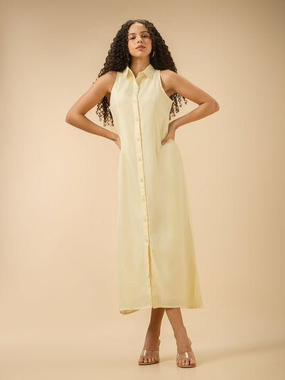 Beige Collar Neck Maxi Dress
