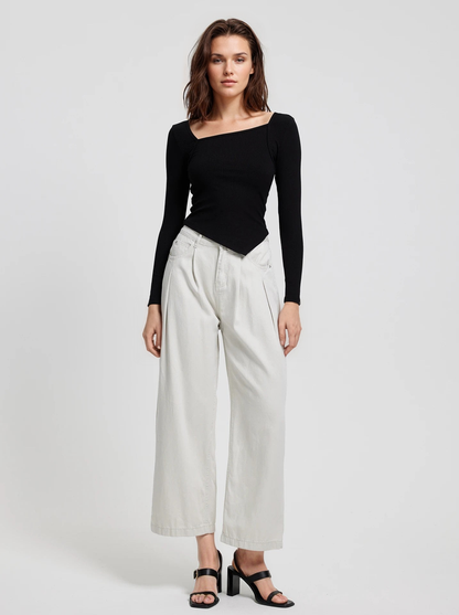 MWB Asymmetrical Ribbed Elegance Top
