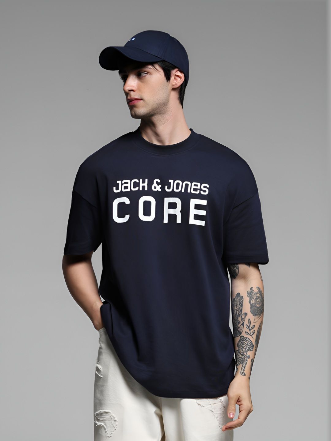 Men Typography Printed Round Neck Cotton Oversized T-shirt