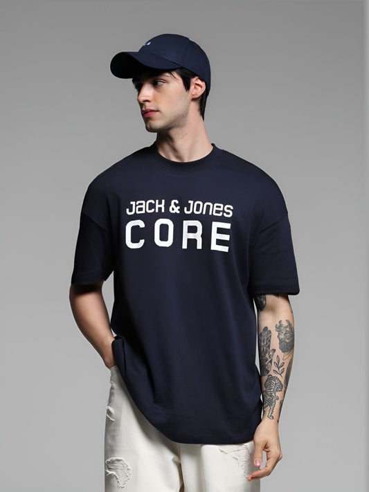 Men Typography Printed Round Neck Cotton Oversized T-shirt