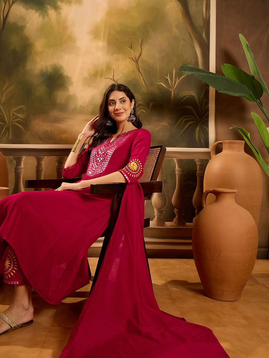 Women Solid Kurta with Trousers & Dupatta