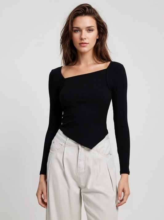 MWB Asymmetrical Ribbed Elegance Top