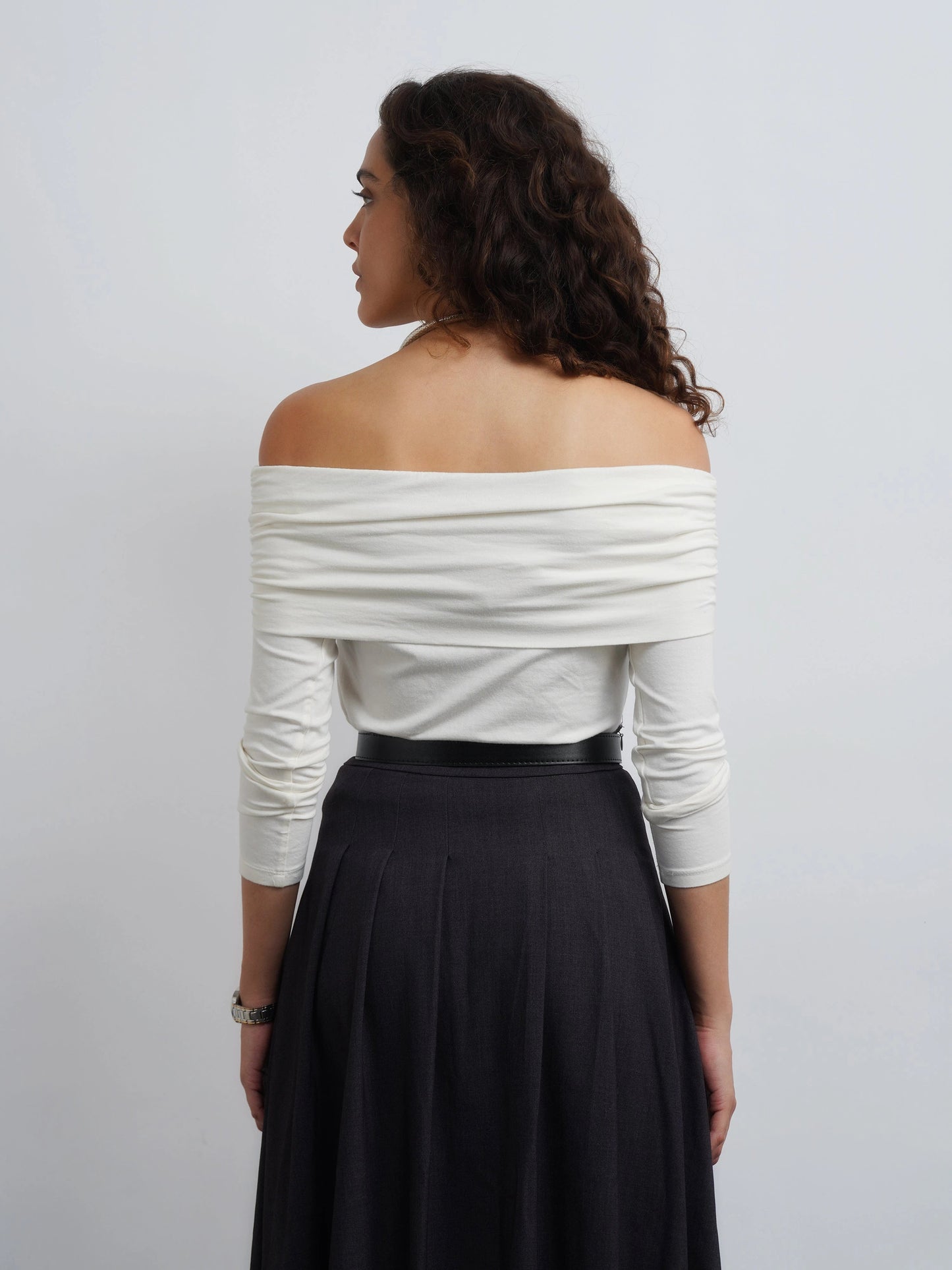 Off-Shoulder Knit Top - White