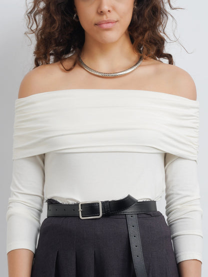 Off-Shoulder Knit Top - White