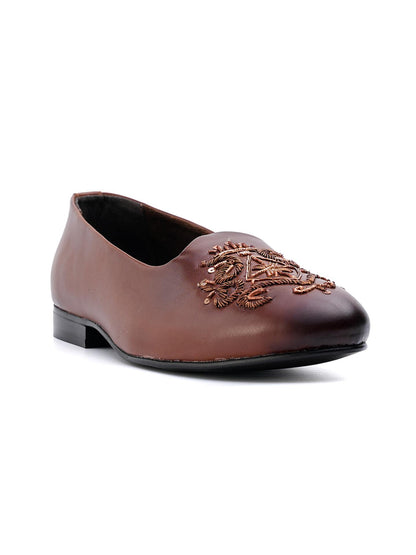 Monkstory Classic Embroidered Mojari - Brown