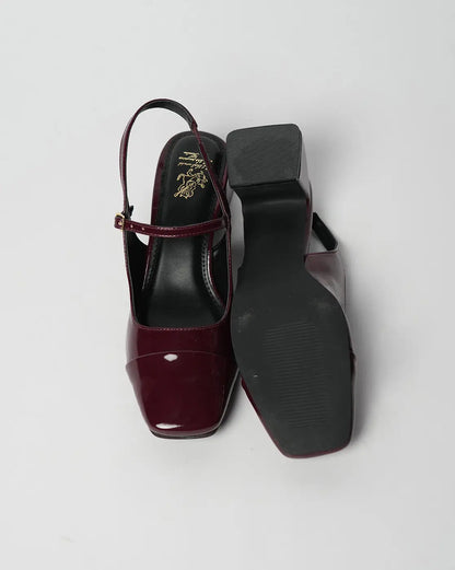 Theater Women Maroon Twiggy Piggies Mary Jane Block Heels