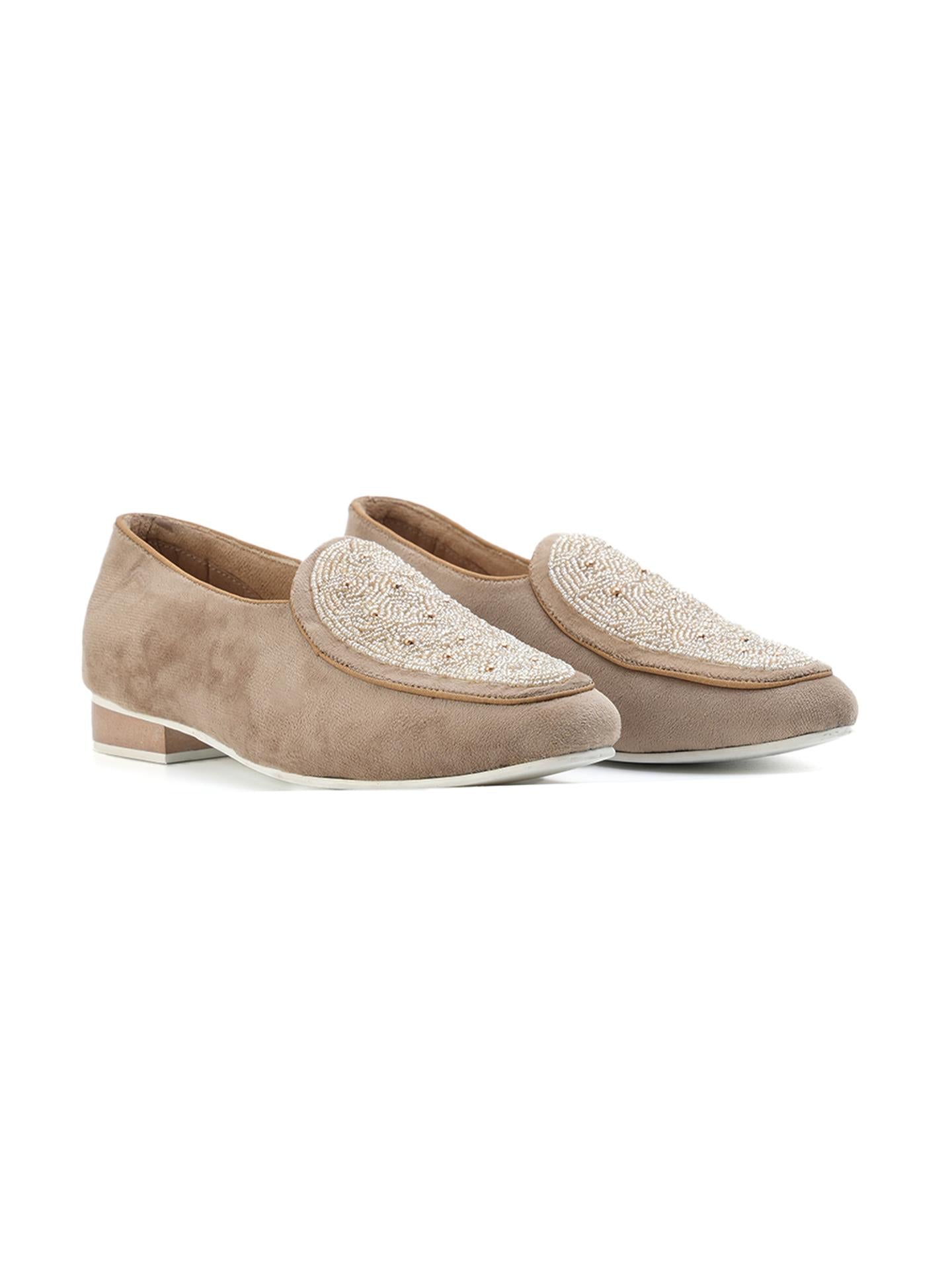 Monkstory Hand-Beaded Slip-ons - Beige