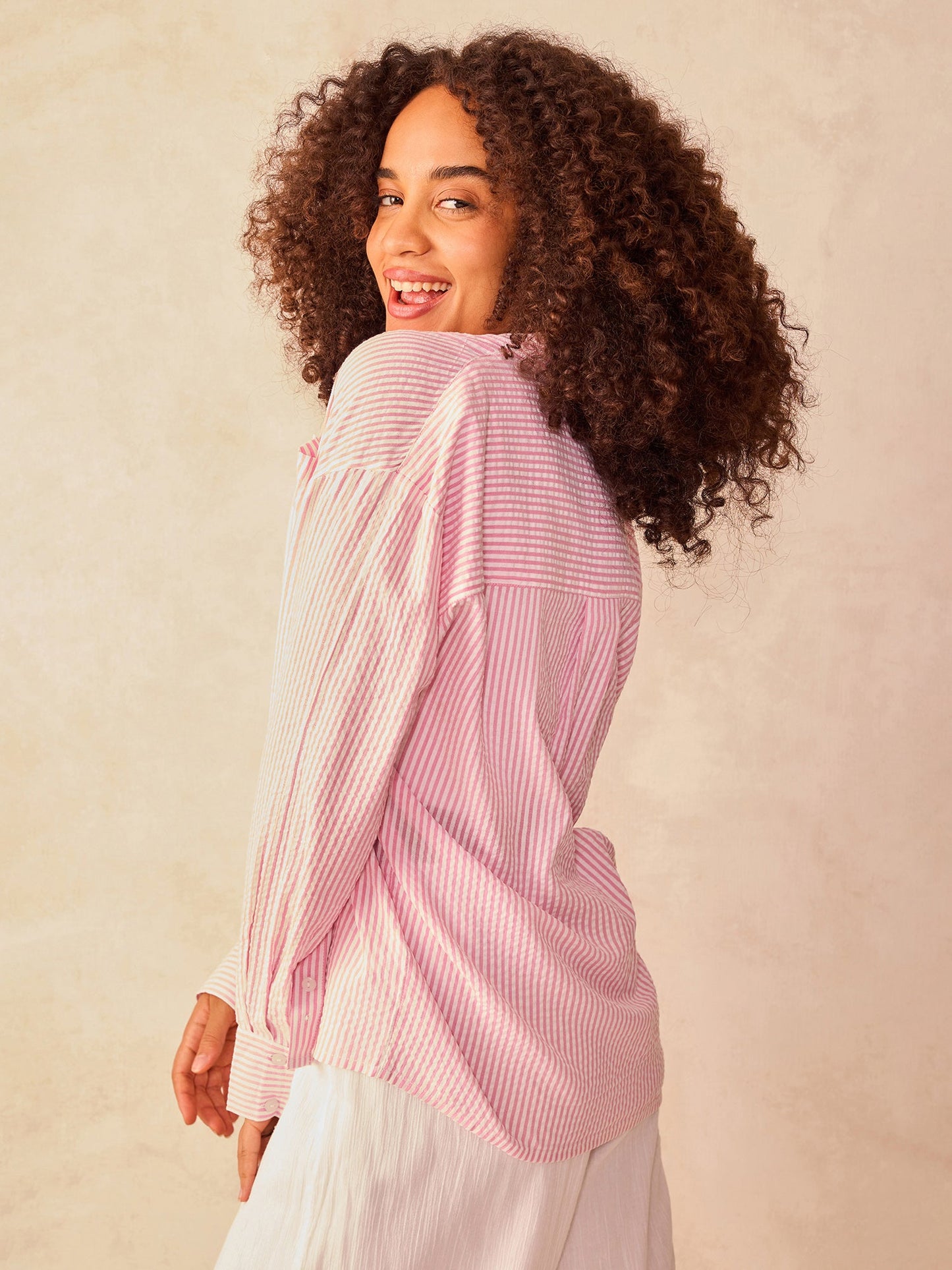 Pink Oversized  Stripe Shirt
