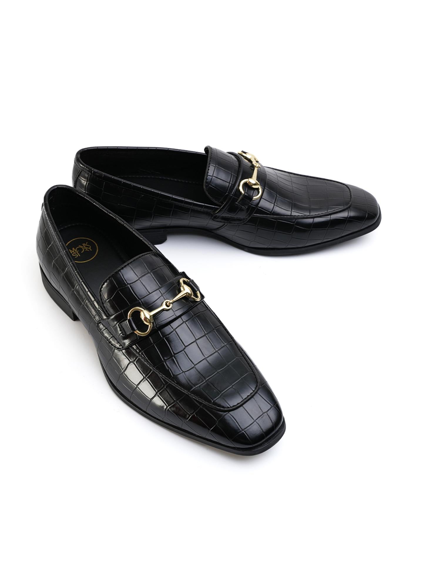 Monkstory Horsebit Croc-Effect Slip-Ons - Black