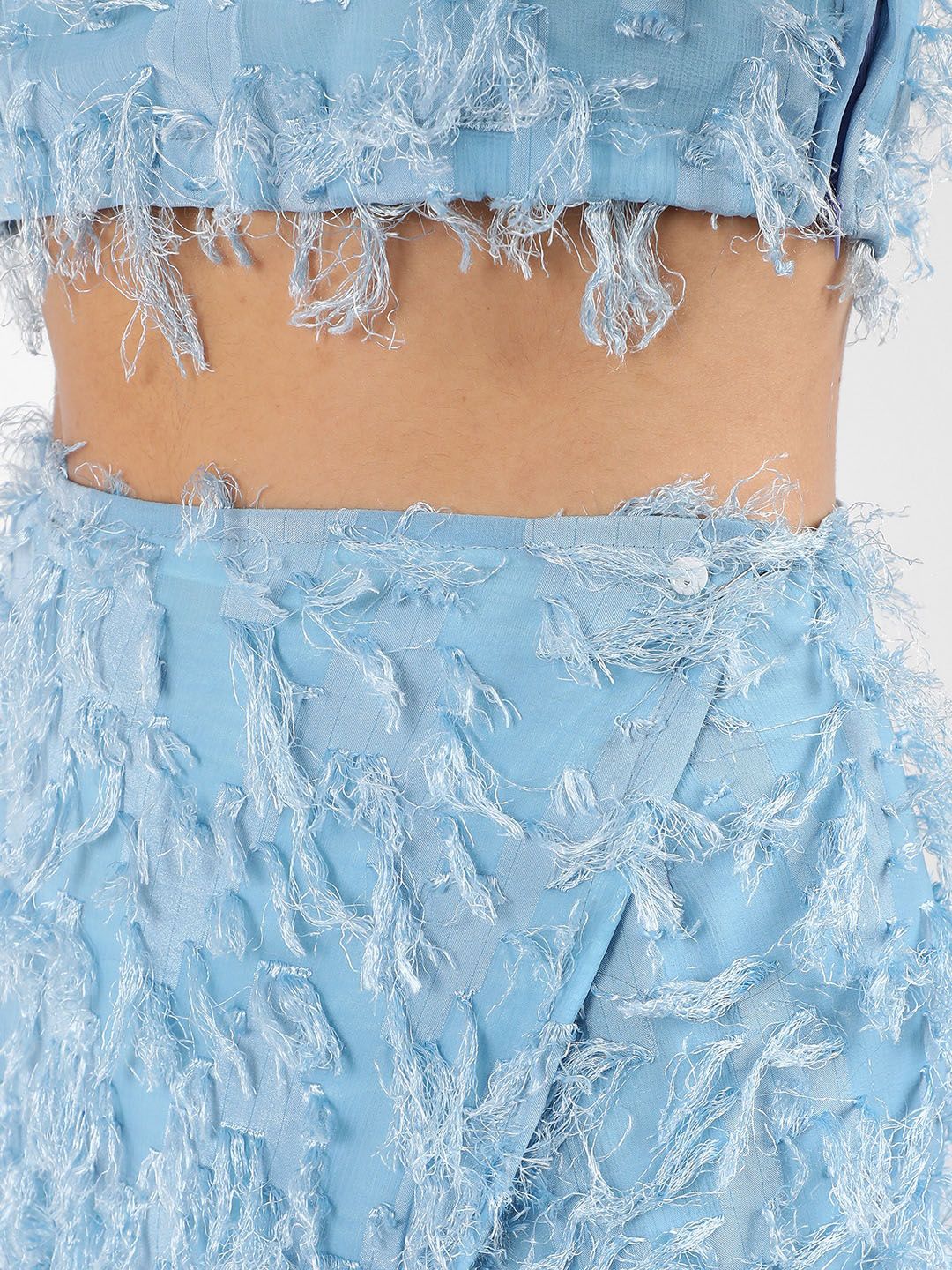 Blue Self-Design Crop Top With Maxi Skirt