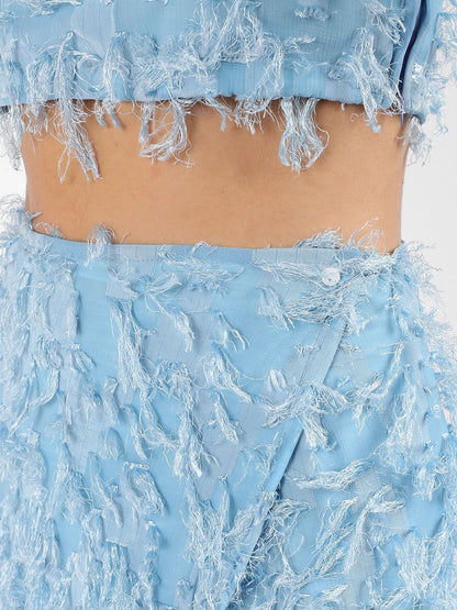 Blue Self-Design Crop Top With Maxi Skirt