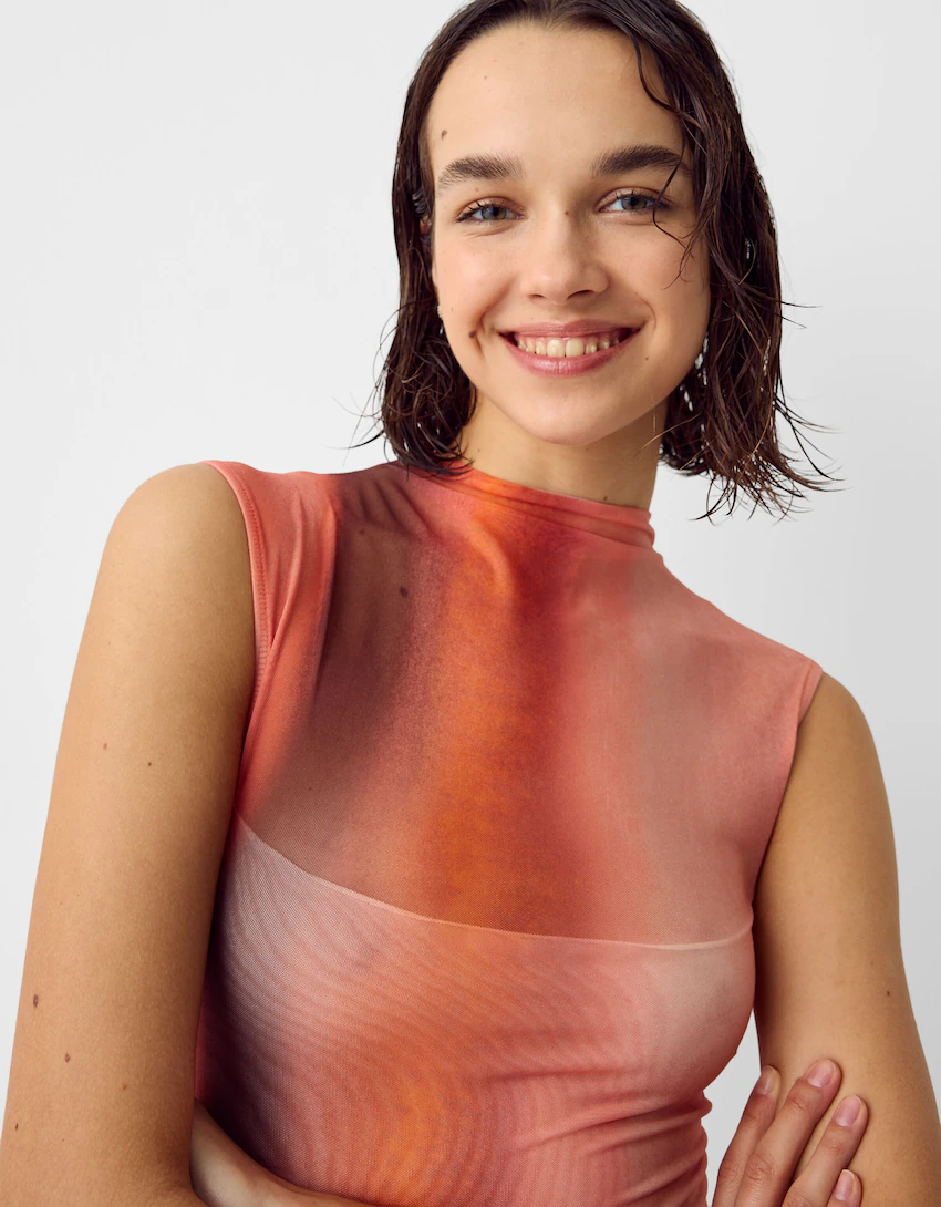 MWB Printed sleeveless High Neck Mini Dress