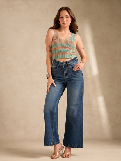 Multi Plunge V Neck Flat Knit Tank