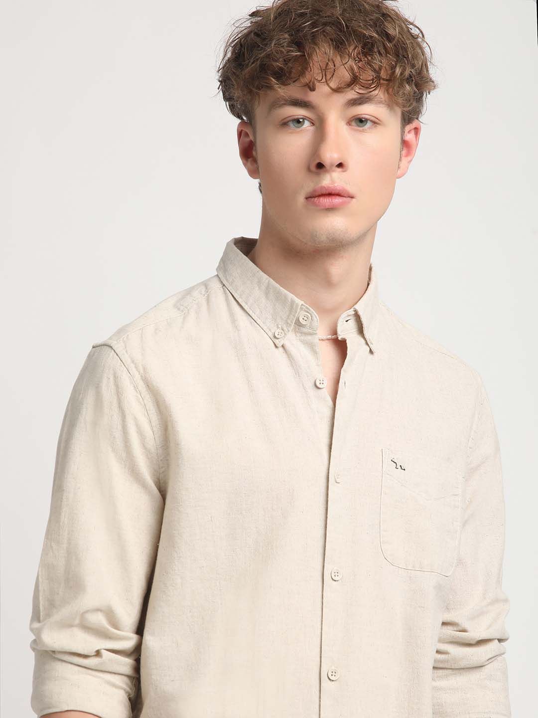 Slim Fit Button Down Collar Chest Pocket Casual Shirt