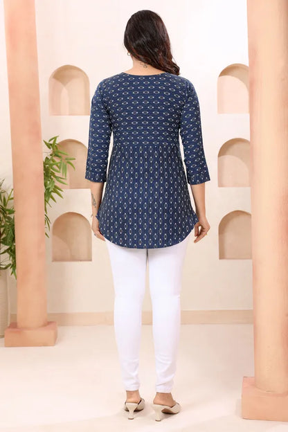 Clue In Blue Round Neck Short Tunic Top for Women