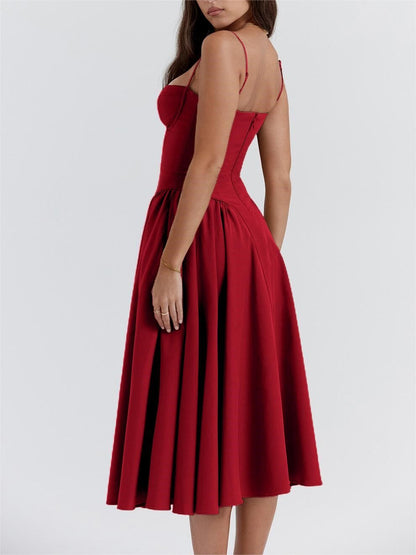 Red Bustier Cami Dress With Pockets