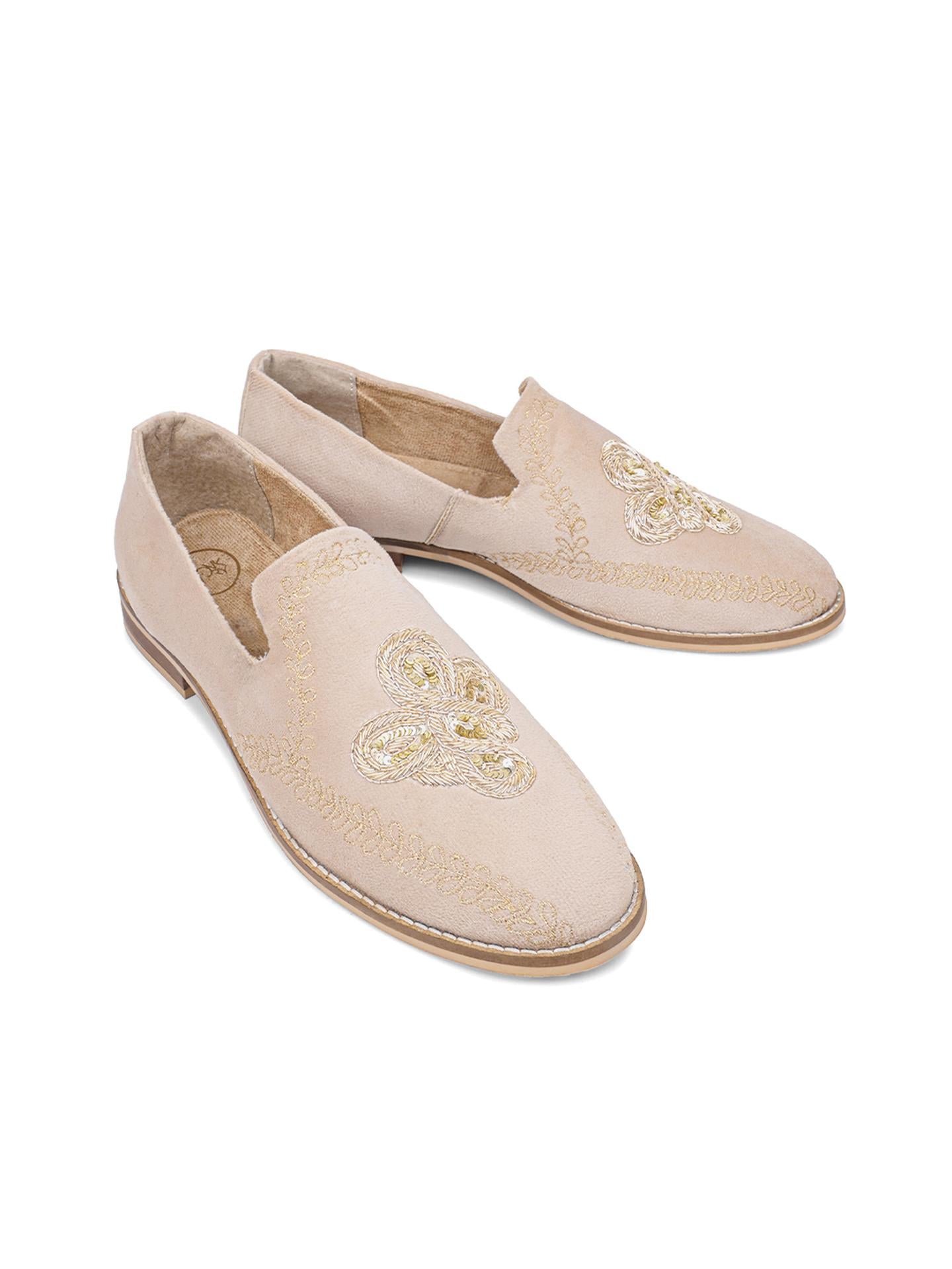Monkstory Embroidered Slip-ons - Beige