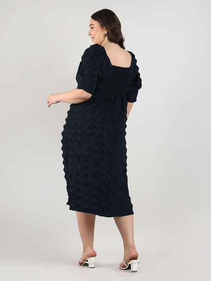 Plus Size Puff Sleeve Fit & Flare Midi Dress
