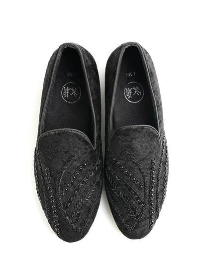 Monkstory Hand-Embroidered Embellished Slip-Ons - Black
