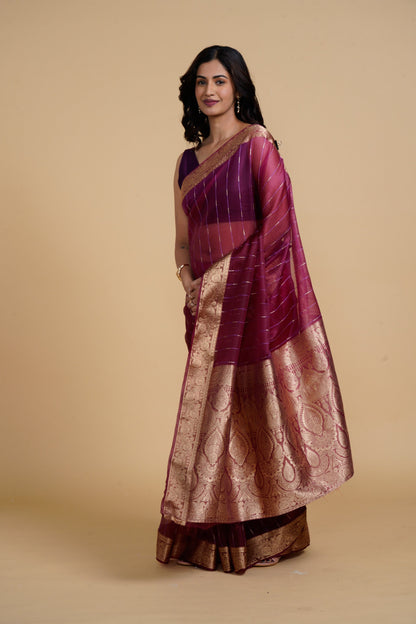 Divine Drapes Wine Striped Saree